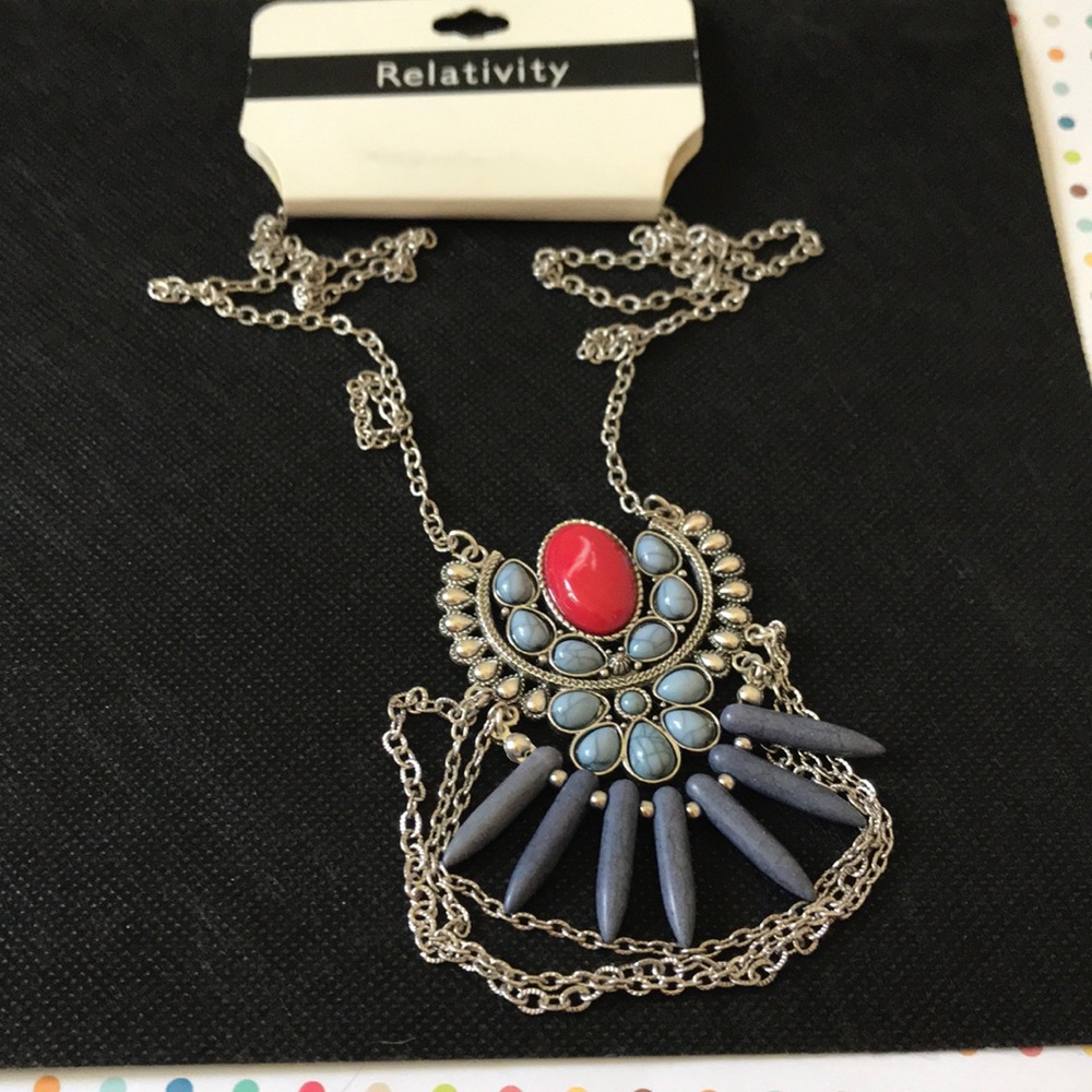 Relativity Long Boho Red& Blue Necklace